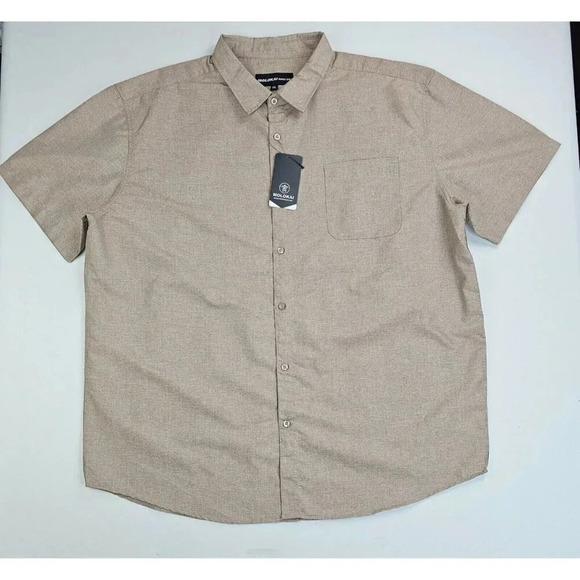 Molokai Size 2XL Men's Oatmeal Tan Short Sleeve Hem Logo Pocket Shirt NWT - Picture 1 of 11